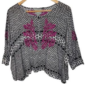 Anthropologie Maeve Small Geometric Print Embroidered Oversize Boho Flowy Hem